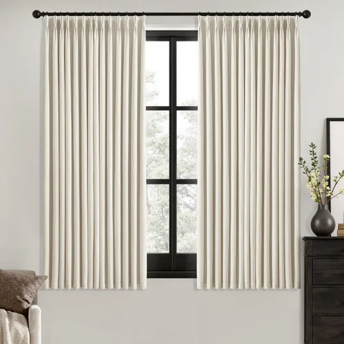 Vista 40 de MIULEE - Cortinas de lino beige con pliegues a presión 100% opacas para dormitorio, cortinas de ventana con memoria y bloqueo de luz para oscurecer