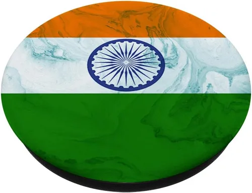 Vista 2 de Diseño de bandera de la India sobre mármol, orgullo indio, PopSockets Grip y soporte para teléfonos y tabletas, Negro