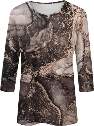 Vista 3 de Camiseta de Navidad para mujer, manga 34, estampado floral, ajustada, informal, para mujer