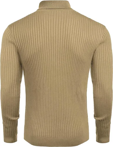 Vista 3 de Amussiar Suéter de cuello alto para hombre, ajustado, tejido de algodón, casual, ligero, de manga larga