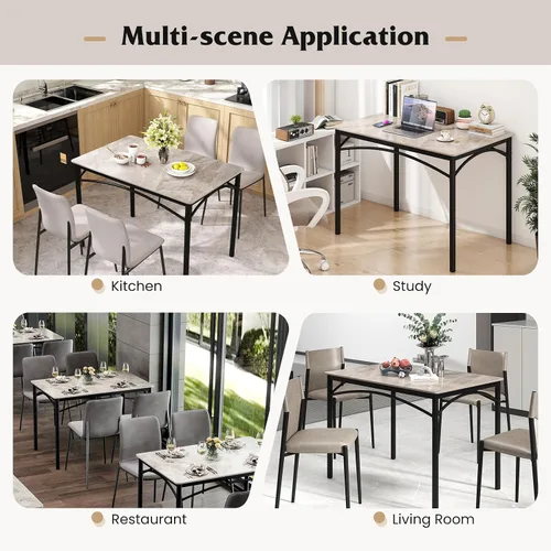 Vista 7 de GOFLAME Mesa de comedor de piedra sinterizada de 43 pulgadas para 4, mesa de cocina rectangular con mesa de mármol sintético y marco de metal, mesa