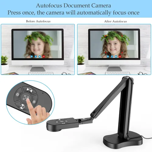 Vista 5 de Cámara de documentos USB de 8 MP para profesores y aula para tamaño A3 A4 con doble micrófono, luz LED de 3 niveles, arriba y abajo, inversión