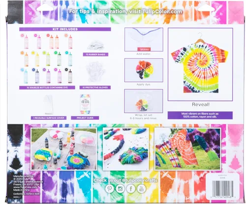 Vista 3 de Kit de teñido anudado de un solo paso Tulip para fiesta de 5 personas, gran actividad de fiesta, regalo para manualidades y artes, colores Arco iris