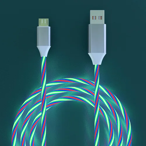 Vista 5 de Cable de carga micro USB, cable de carga brillante con luz LED de 6.6 pies, cable de carga rápida para Samsung Galaxy S7 S6 S5, Note 5, Kindle