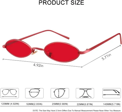Vista 6 de MEETSUN Gafas de sol ovaladas pequeñas vintage de los años 90 para mujeres y hombres, marcos de metal, gafas góticas de diseñador