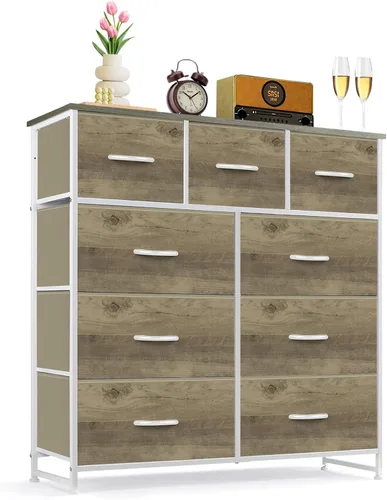 Vista 43 de Cómoda de 7 cajones para dormitorio, tela organizadora de almacenamiento Marrón