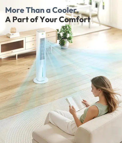 Vista 9 de Enfriador de aire evaporativo portátil, ventiladores de enfriamiento 3 en 1 que soplan aire frío con tanque de agua de 3 L, ventilador de torre
