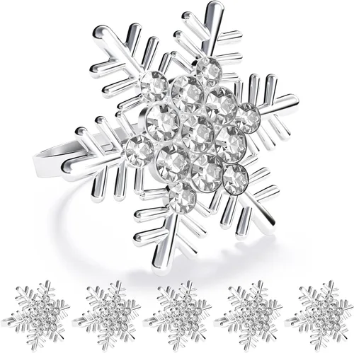 Vista 32 de ZeeDix Juego de 6 servilleteros de corona de Navidad, servilleteros de Navidad para servilletas de tela, servilleteros de Navidad para Acción