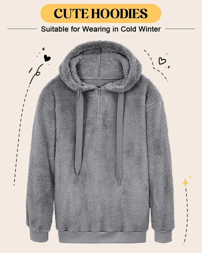 Vista 15 de Century Star Sudadera deportiva mullida de vellón con capucha para mujer de talla extragrande con bolsillos