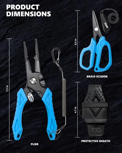 Vista 8 de Kit de herramientas de pesca, equipo de pesca, alicates de pesca con funda, cuchillo de filete, tijeras de pesca, pinza de labios de pescado
