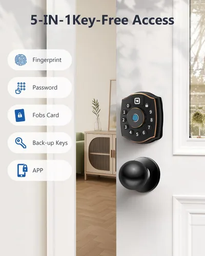 Vista 2 de Geek Smart Cerradura de cerrojo de huellas dactilares con teclado, cerrojo inteligente con código, cerraduras electrónicas para puerta delantera