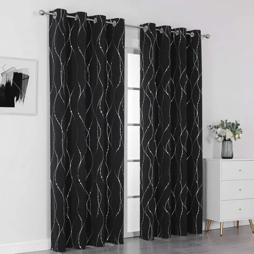 Vista 7 de SMILE WEAVER Cortinas opacas negras para sala de estar de 84 pulgadas de largo, 2 paneles, cortinas de oscurecimiento de habitación, cortinas