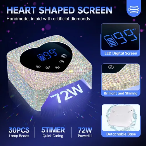 Vista 3 de Lámpara de Uñas LED UV de 72W Recargable Inalámbrica Brillante Secadora de Uñas Luz de Esmalte en Gel con 5 Configuraciones de Temporizador Lámpara