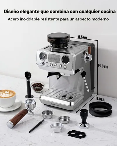 Vista 5 de SHARDOR Máquina de café expreso de 20 bar con molinillo integrado, acero
