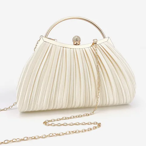 Vista 6 de Bolsos de mano para mujer, bolsos de noche con correa de cadena desmontable para cóctel, fiesta, boda con plisado
