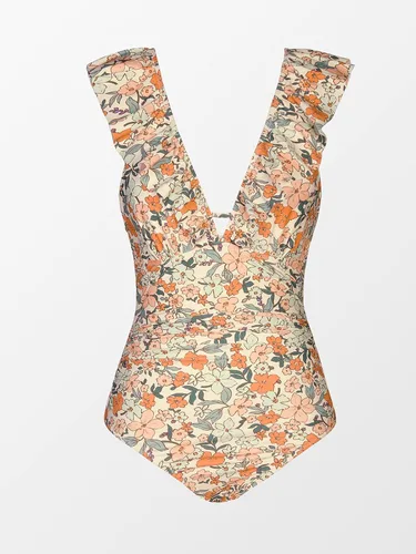 Vista 4 de CUPSHE - Traje de baño de una pieza con volantes y cuello en V para mujer, con cordón