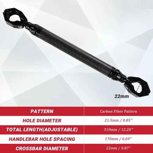 Vista 3 de Manillar de motocicleta de aleación de aluminio, barra cruzada de 22 mm ajustable, manillares de fuerza y balance, color negro
