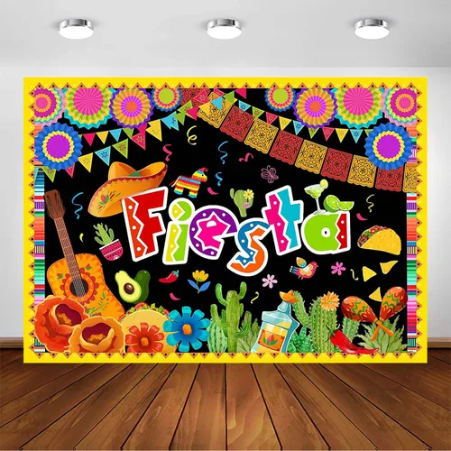 Vista 6 de Avezano Telón de fondo de fiesta para fiesta – Cartel de cabina de fotos de cumpleaños con temática mexicana, decoraciones de fiesta de Luau Cinco