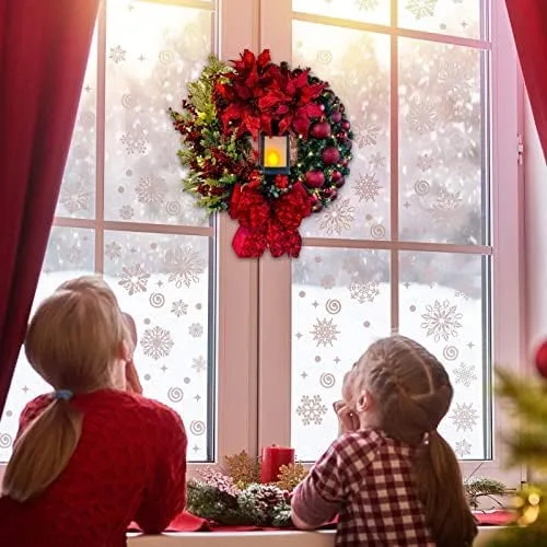 Vista 2 de Coronas artificiales grandes de Navidad para puerta delantera, coronas de Navidad con cinta de lazo, guirnaldas de invierno para interiores