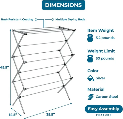 Vista 7 de Honey-Can-Do Estante de secado de ropa plegable, acero resistente, estante de secado de ropa plegable y portátil, diseño que ahorra espacio, secado