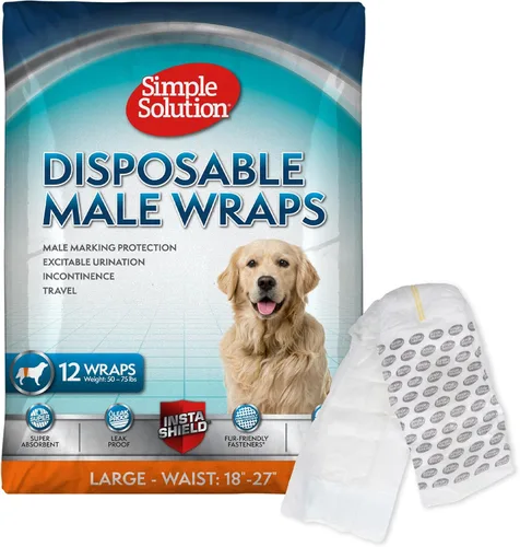 Vista 11 de Simple Solution Pañales Desechables Envolventes para Perros Machos, True Fit, Absorbentes, A Prueba de Fugas con Indicador de Humedad, Pañal