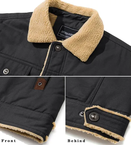 Vista 3 de EKLENTSON Chaqueta de invierno para hombre, gruesa y térmica, de algodón, con forro polar, abrigo de camionero con solapa, para trabajo, para hombre