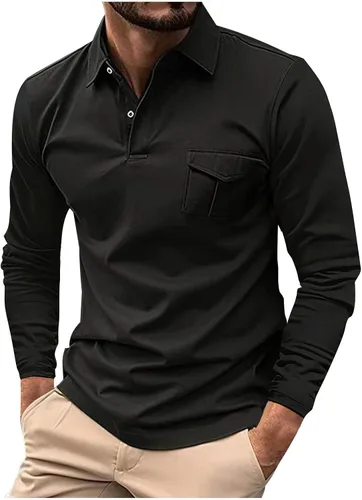 Vista 28 de Mens Long Sleeve Polo Shirts Casual Loose Button Down Shirt Big and Tall Gym Workout Tee Top Lightweight Pullover