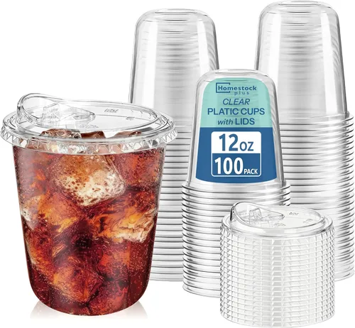 Vista 10 de Homestockplus Paquete de 100 vasos de plástico transparente de 12 onzas sin BPA con tapas y popotes, vasos desechables para sorbetes a prueba