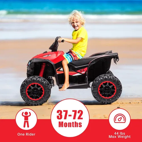 Vista 7 de 12V Kids Ride On ATV, alimentado por batería, eléctrico de cuatro ruedas Rojo