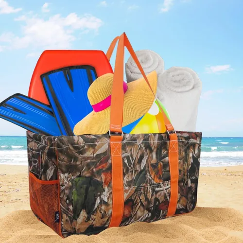 Vista 416 de NGIL Bolsa de comestibles reutilizable extra grande plegable de gran tamaño para comestibles, almacenamiento, picnic, playa, Estampado