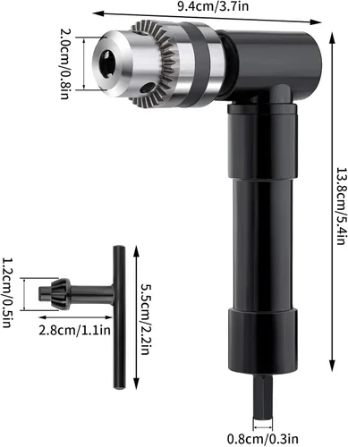 Vista 2 de Taladro de ángulo recto inalámbrico Adaptador de accesorio de 0.039-0.394 in Portabrocas de mango de 90 grados Herramienta de perforación