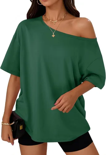 Vista 28 de Trendy Queen Camisetas de verano de gran tamaño con hombros descubiertos Negro