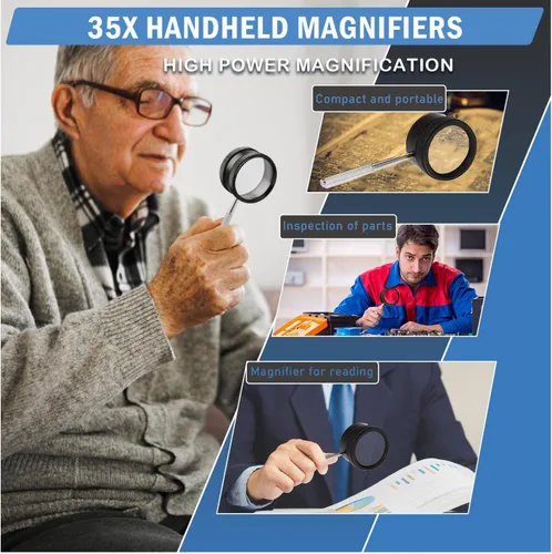 Vista 4 de Rongon Lupa de mano para trabajo cercano, lupas de lectura de alta claridad 35X, lupa portátil para degeneración macular, lectura de personas
