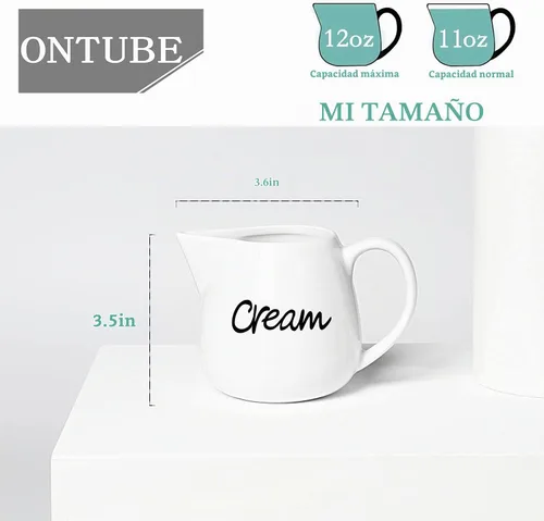 Vista 3 de ONTUBE Crema de porcelana, jarra de crema de leche de cerámica de 12 oz