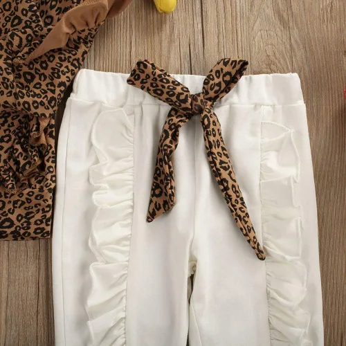 Vista 6 de Conjunto de 2 piezas de ropa de otoño e invierno para niña pequeña, camiseta de manga larga abombada, pantalones largos rectos, conjunto de 2 piezas