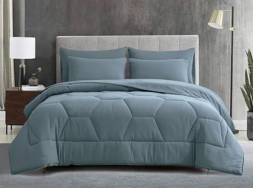 Vista 7 de Chezmoi Collection Piper - Juego de ropa de cama King en una bolsa, 7 piezas, acolchado hexagonal de panal de abeja, suave lavado, microfibra