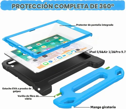Vista 9 de YIHE - Funda infantil para iPad de 9.7 pulgadas con protector de pantalla, mango a prueba de golpes, funda convertible con soporte para iPad 9.7