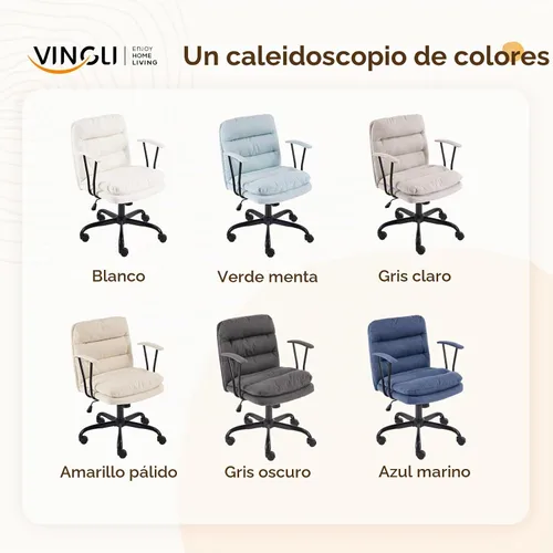 Vista 8 de VINGLI Sillas de Oficina Cómodas con/sin Ruedas, Base Dual, Reposabrazos Desmontables, Silla Ajustable y Giratoria Cómoda para Computadora, Uñas