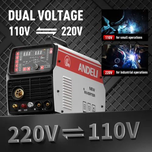 Vista 4 de ANDELI Soldador MIG de aluminio de 110 V/220 V 200 A, cortador de plasma de 50 A, combo de gas MIG/HF TIG/CUT/FRÍO/Stick/Flux Core MIG 6 en 1