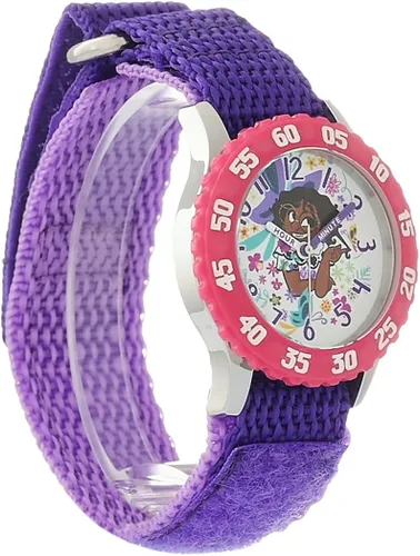 Vista 3 de Disney Reloj analógico con correa de nailon para niños, Morado, Reloj de cuarzo