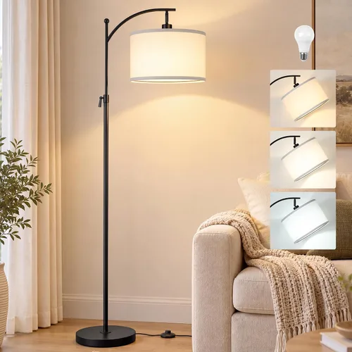 Vista 11 de Lámpara de pie dorada para sala de estar 55-65" lámpara de pie ajustable moderna de latón con cadena de tracción, lámpara de poste alta con pantalla