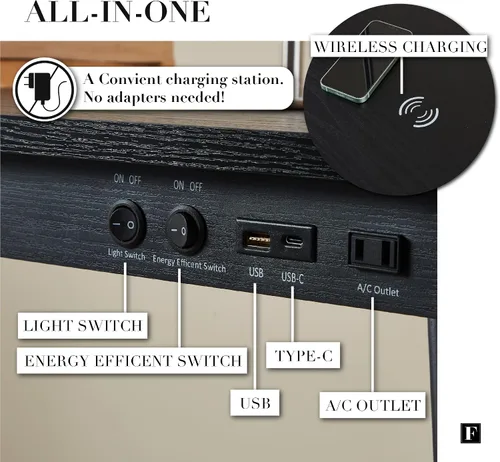 Vista 4 de FENLO Future - Escritorio moderno de 39 pies con estación de carga inalámbrica USB-C y Qi