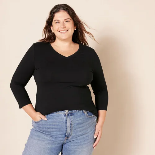Vista 6 de Tienda Essentials - Camisa de manga 34 y cuello en V para mujer