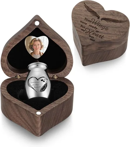 Vista 10 de SOITIS Urna de madera con forma de corazón personalizada, mini urnas para cenizas humanas de 1.2 pulgadas, pequeñas urnas para cenizas humanas