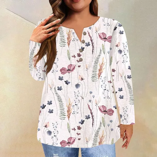 Vista 3 de Nadition Oversized Sweatshirt for Women Long Sleeve Shirts for Women Button Round Neck Pullover Womens Tops Dressy Casual