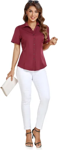 Vista 6 de Camisas de manga corta con botones para mujer, ajuste holgado, casual, formal, elástica, para verano