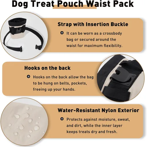 Vista 4 de ETIAL Dog Treat Pouch Waist Pack - Magnetic Closure, 3-Way Wearable, Water-Resistant Nylon, Pet Poop Bag Dispenser for Training, Walking, Hiking