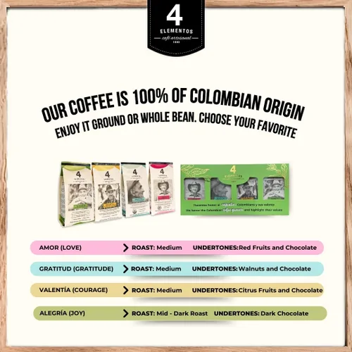 Vista 6 de 4 Elementos Café integral clásico de 12 onzas, tostado medio oscuro, 100% arábica de Colombia, sabor audaz y rico