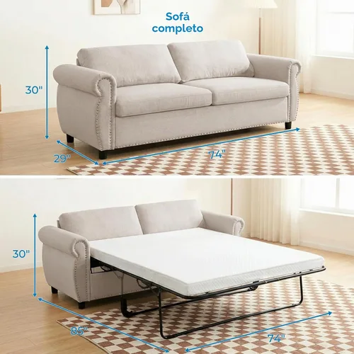 Vista 3 de Mjkone Sofá cama extraíble con colchón de espuma, tamaño matrimonial