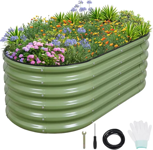Vista 15 de 1MORE Cama de jardín elevada galvanizada: jardineras para exteriores, camas elevadas para jardinería, kit de cama de jardín de metal de 4 x 2 x 1